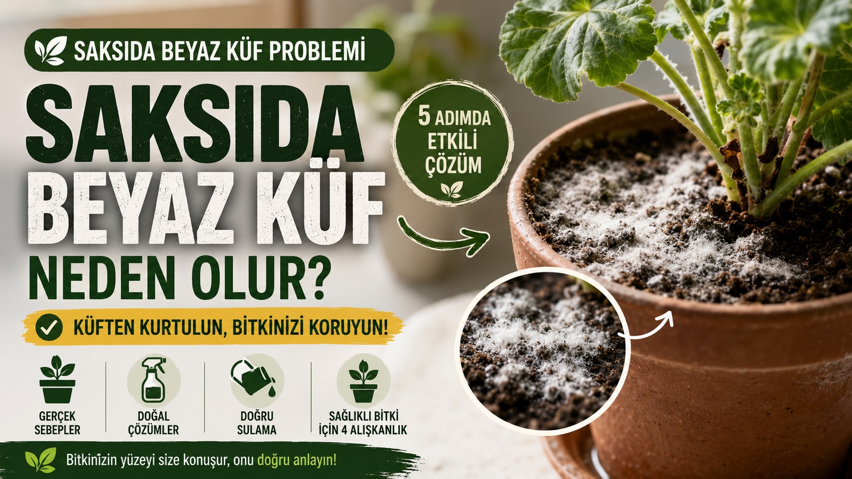 Saksı Toprağında Küf Neden Olur? Beyaz Tabakanın Gerçek Sebebi ve 5 Adımda Çözüm